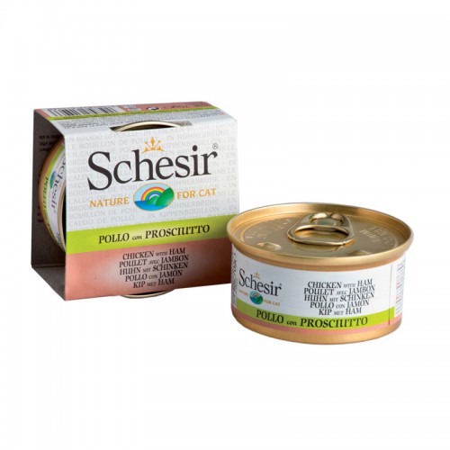 Schesir Chat Poulet avec Jambon avec bouillon 70 gr